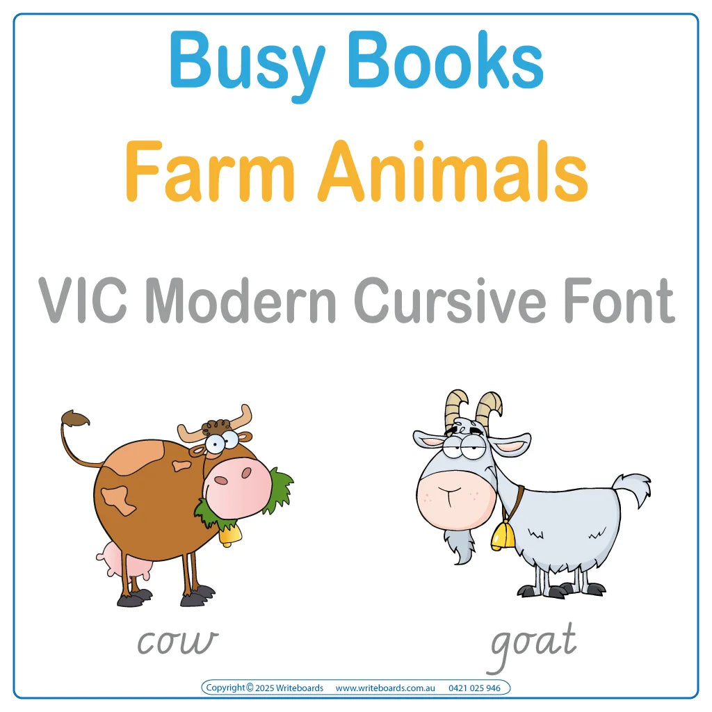 Teach your students about farm animals with this VIC Modern Cursive Font Busy Book