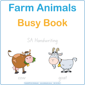 Teach your child about farm animals with our SA Modern Cursive Font Interactive Busy Book