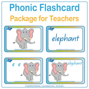Comprehensive flashcard package using QLD Modern Cursive Font and animals to support phonics and literacy instruction