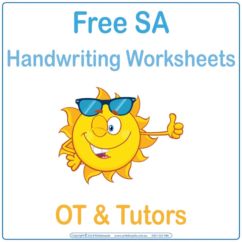 Free SA Modern Cursive Handwriting Worksheets for Occupational Therapists & Tutors, Free SA Worksheets for Tutors