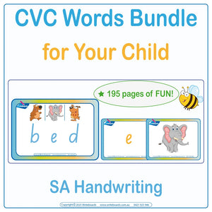 CVC Words & Games Bundle: Help your child learn to spell at home using SA Handwriting