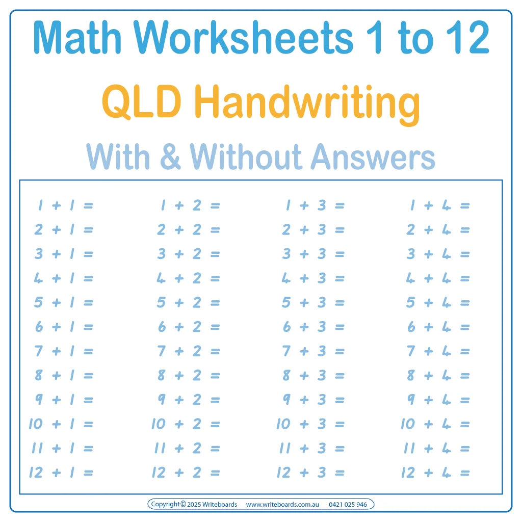 Help your child master QCursive math with addition – subtraction – multiplication and division worksheets