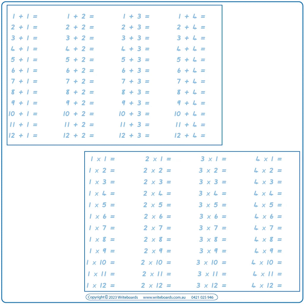 QLD Modern Cursive Font Math Worksheets for teachers, Addition, Subtraction, Multiplication, and Division to twelve