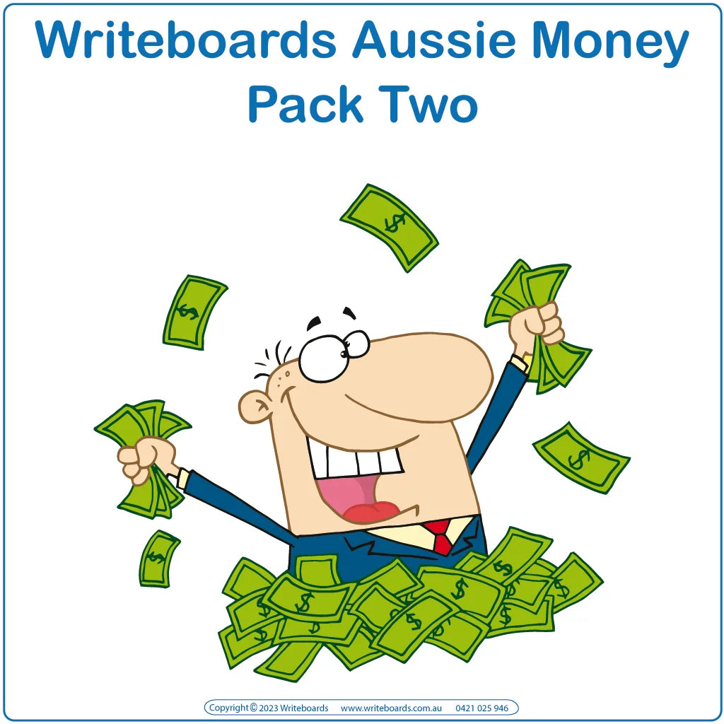 Build financial literacy with Australian Money Pack Two including 46-pages of Worksheets & Flashcards for parents