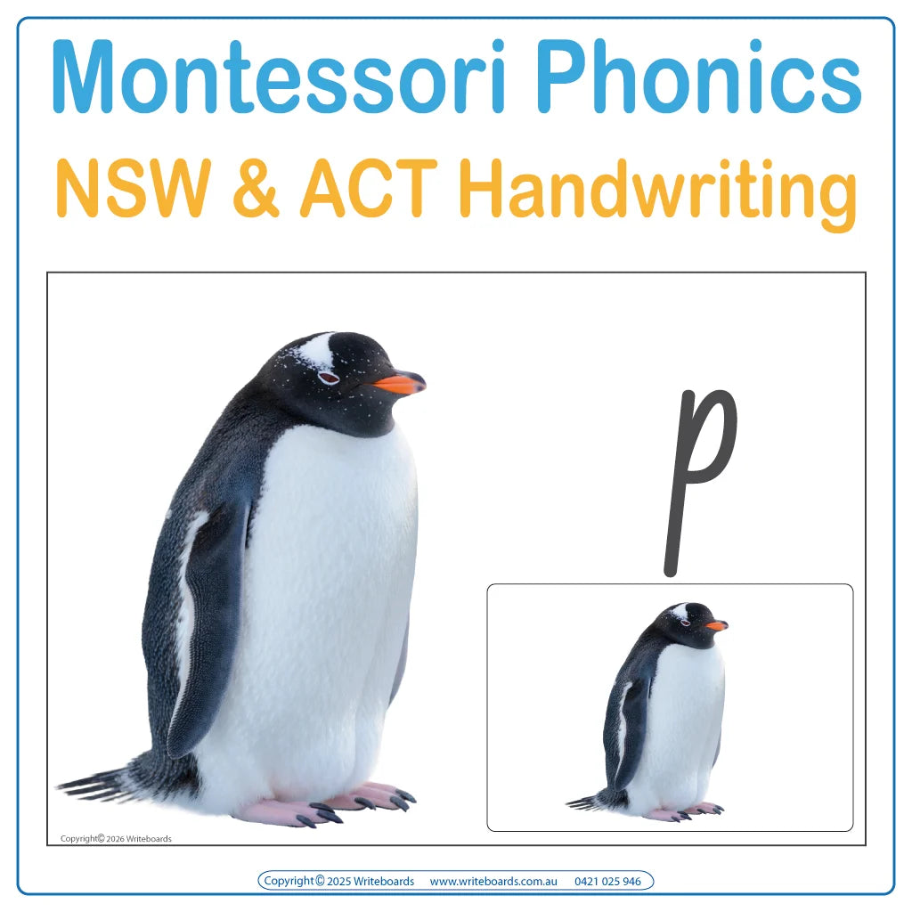 NSW  & ACT Montessori phonics cover with animal picture cards and lowercase flashcards