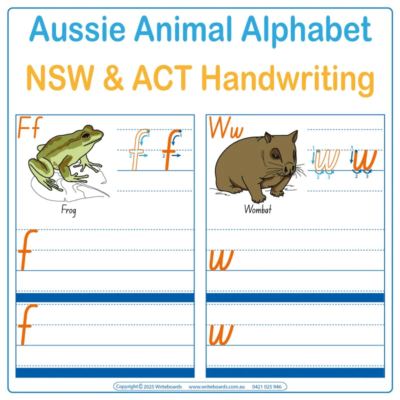 NSW Foundation Font Advanced School Kit includes Australian Animal Alphabet handwriting practice sheets with Directions