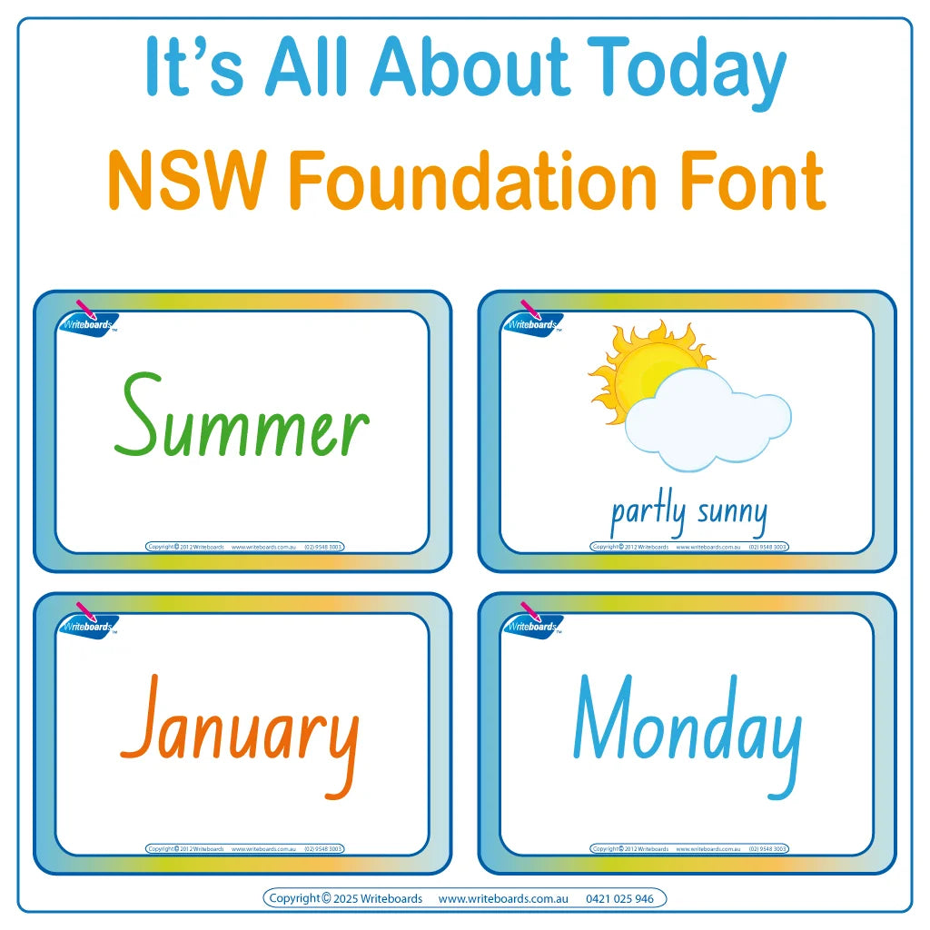 Teach your Childcare Students Everything about Today includes Flashcards & Worksheets using NSW Foundation Font 