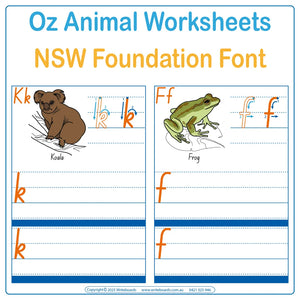 NSW Foundation Font Australian Animal Alphabet Tracing Worksheets for Childcare and Preschool Educators