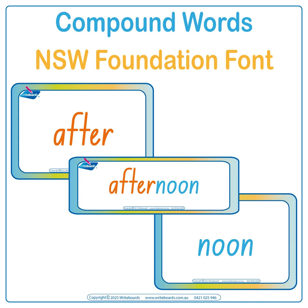 Teach compound words with NSW Foundation Font Colour Coded Flashcards, NSW Foundation Font Downloadable Teachers Resources