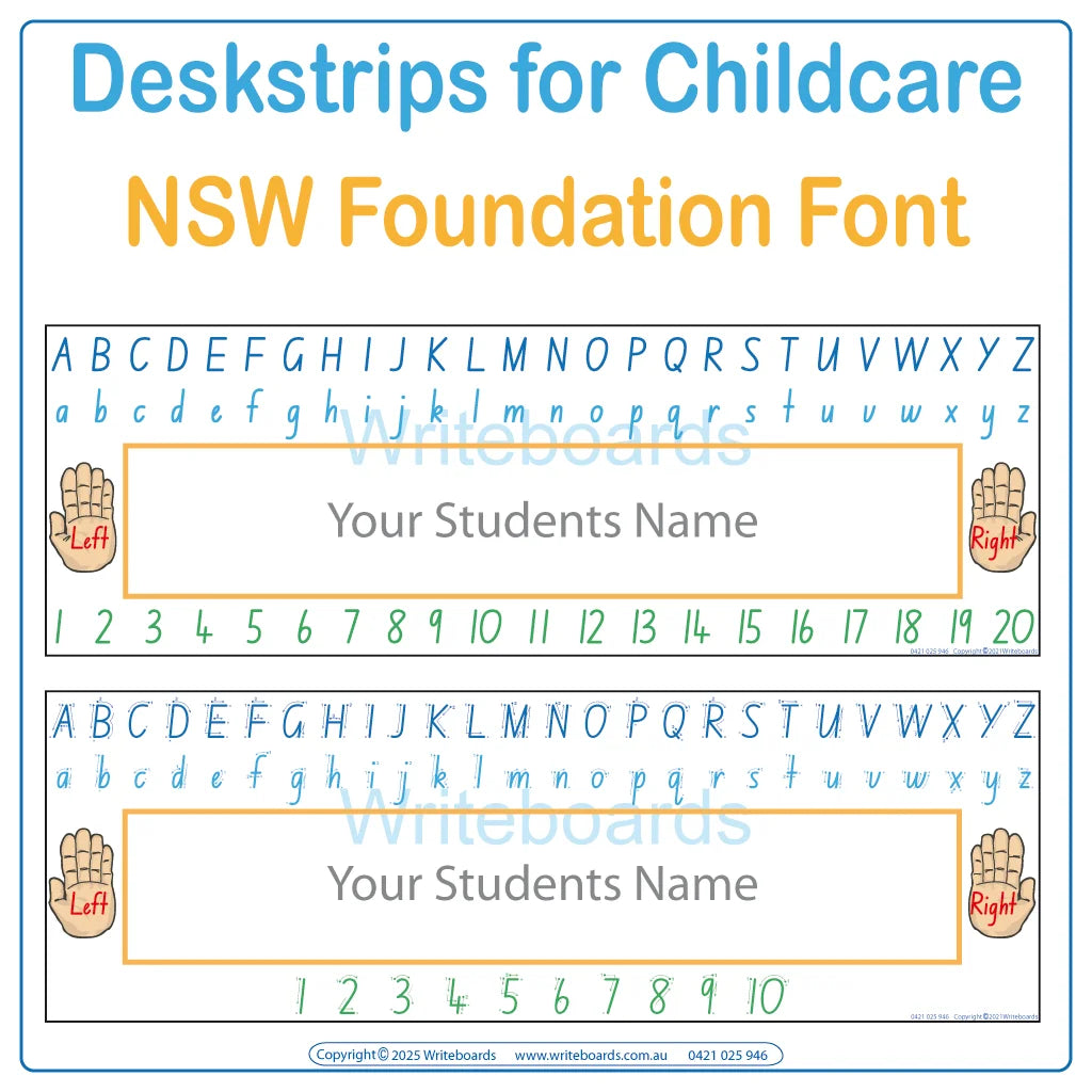 Childcare and Preschool Desk Strips for NSW and ACT, NSW Foundation Font Desk Strips for Childcare