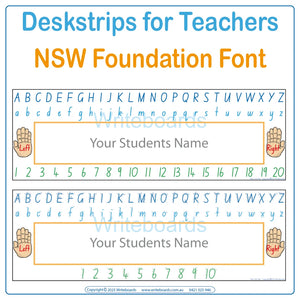 Printable NSW Foundation Font desk strips with alphabets and bonus number strip for classrooms