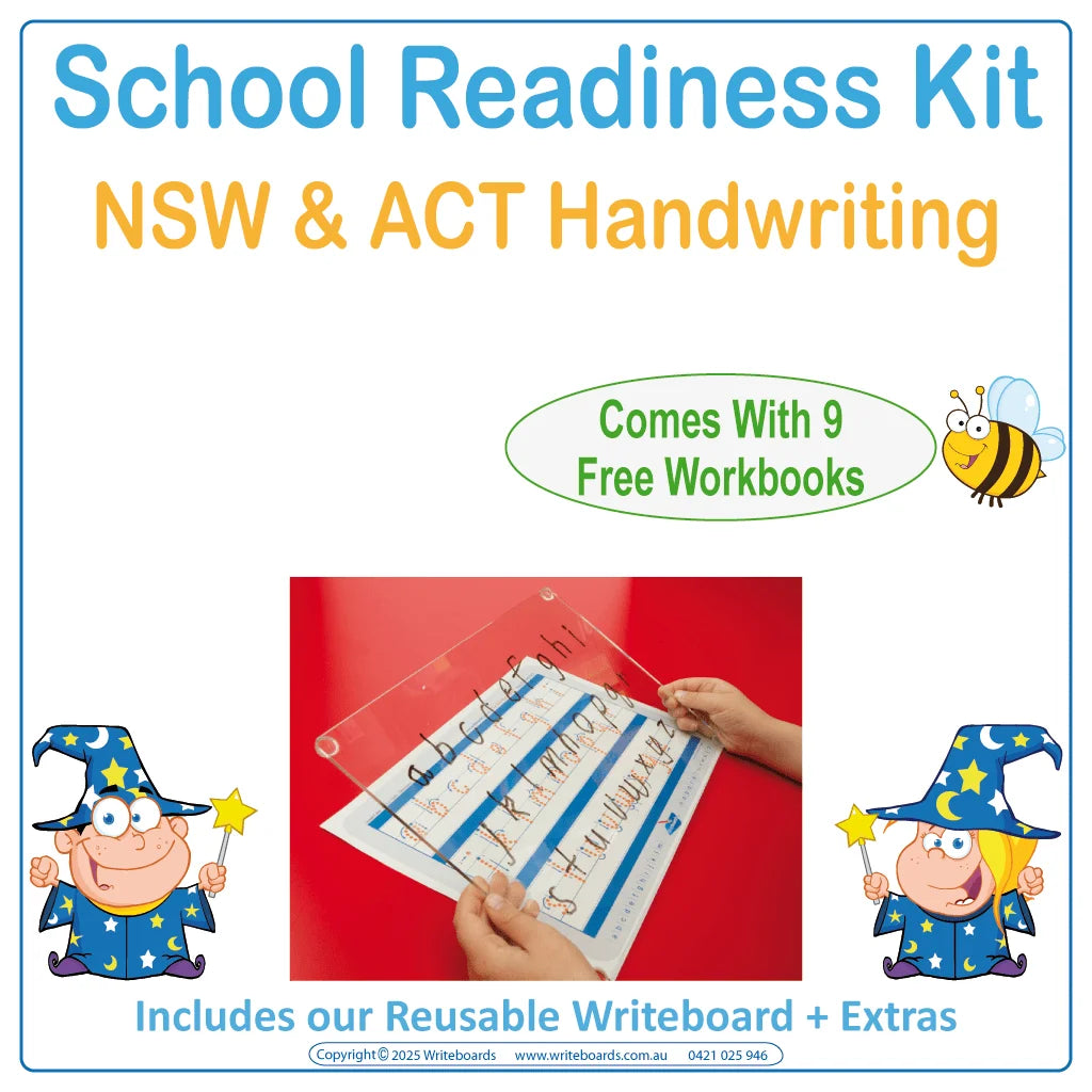 NSW Foundation Font School Readiness Kit with reusable Writeboard and worksheets for NSW & ACT kids