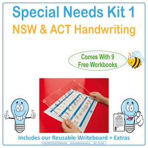 NSW Foundation Font Special Needs Kit includes our Reusable Writeboard & NSW Foundation Worksheets & Flashcards