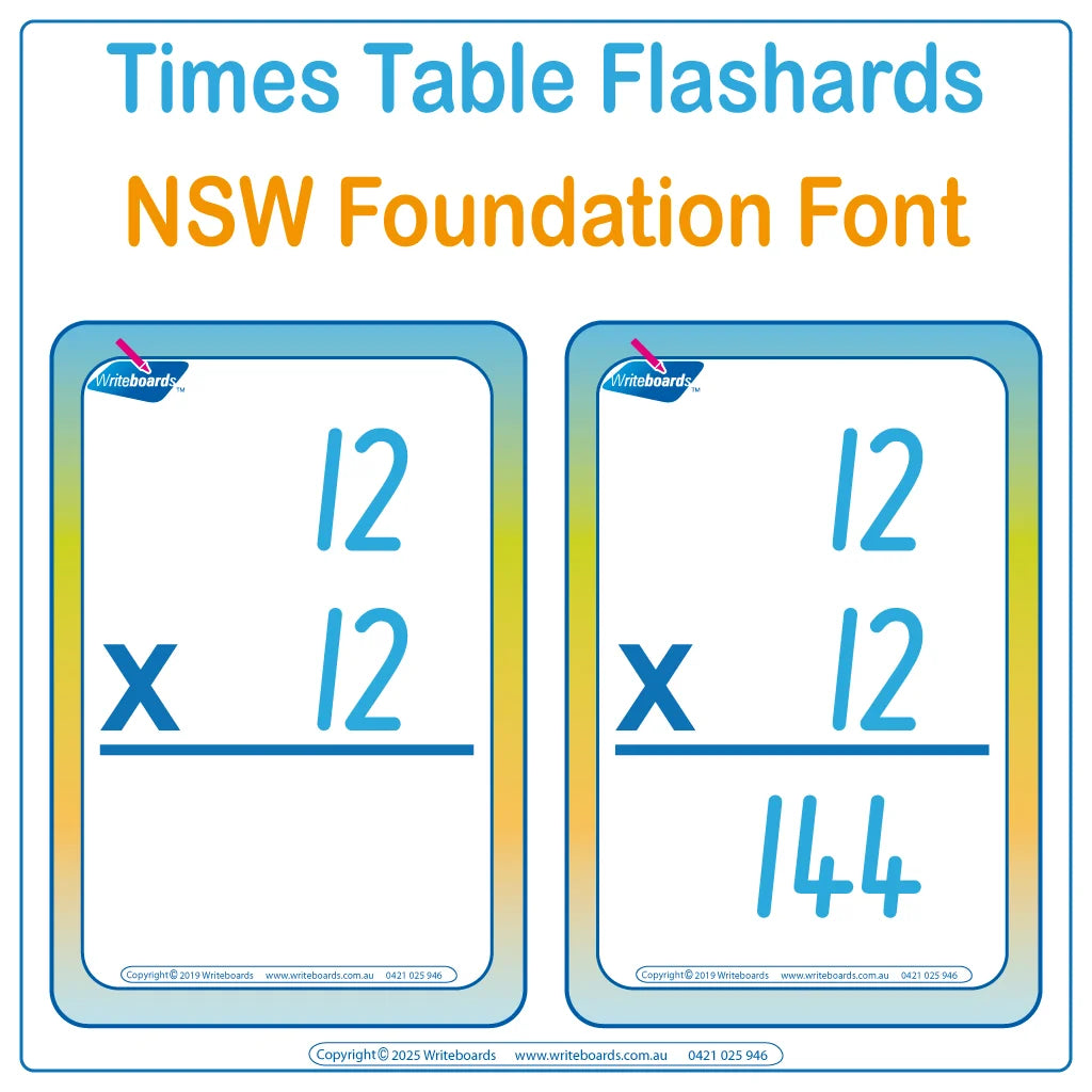 Teach multiplication with NSW Foundation Font Times Tables 288 Flashcards for NSW & ACT classrooms