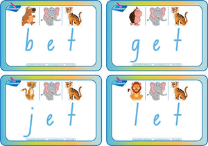 NSW Foundation Font CVC Flashcards with the middle letter e, NSW Foundation Font Teachers CVC Flashcards