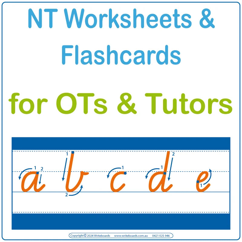 VIC Modern Cursive Font Worksheets for Therapists in the NT, NT Tutors Traceable & Printable Worksheets