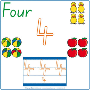 Recognise and write numbers from 1 to 12 using SA School Handwriting. Colourful worksheets & flashcards