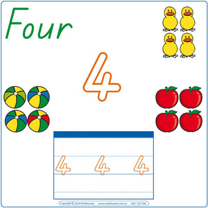 Recognise and write numbers from 1 to 12 using TAS School Handwriting. Colourful worksheets & flashcards