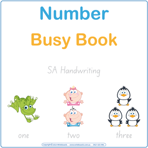 Teach your child numbers with our SA Modern Cursive Font Busy Book with posters and flashcards