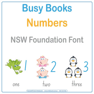 Teach numbers with this NSW Foundation Font Busy Book that includes 34 interactive pages