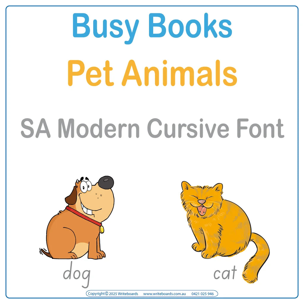 Teach your students about pet animals with this SA Modern Cursive Font Busy Book