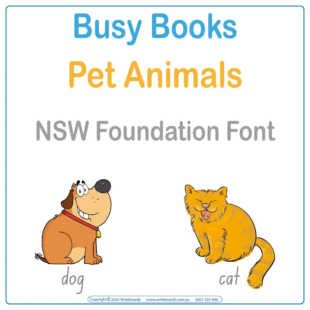 Teach your students about pet animals with this NSW Foundation Font Busy Book