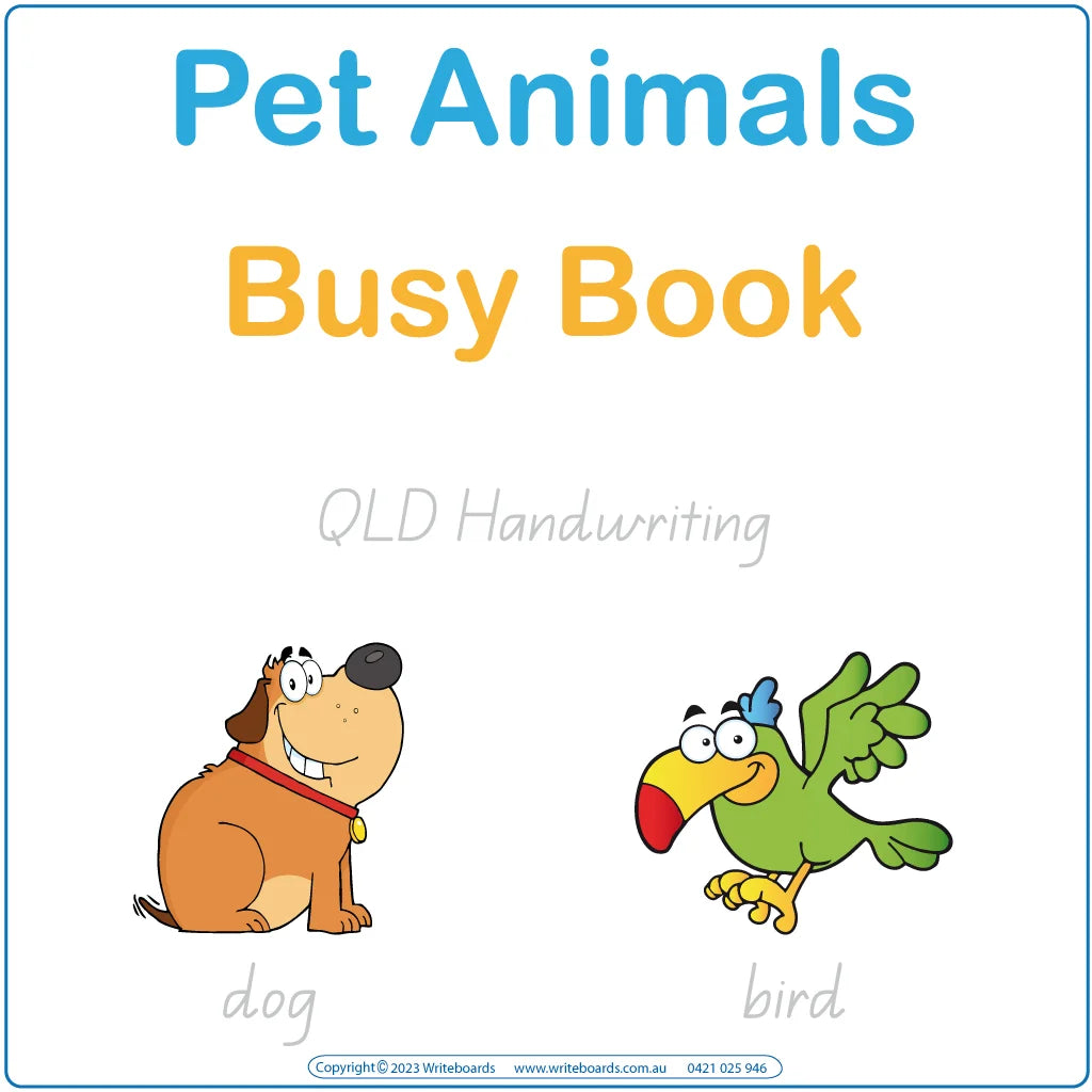 Pet Animals Busy Book completed using QLD School Handwriting, Pet Animals Quiet Book using QLD Handwriting