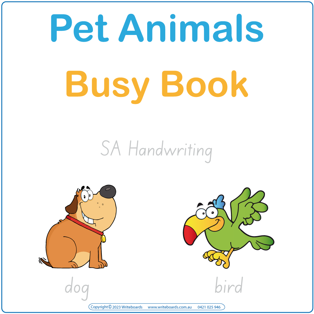 Teach your child about pets with our SA Modern Cursive Font Interactive Busy Book