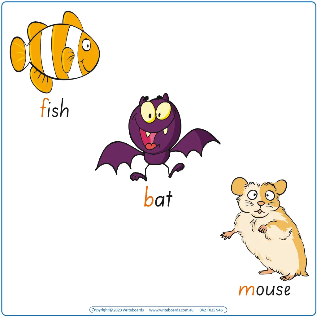 Teach consonant phonemes with SA Modern Cursive Font posters featuring 211 words and pictures