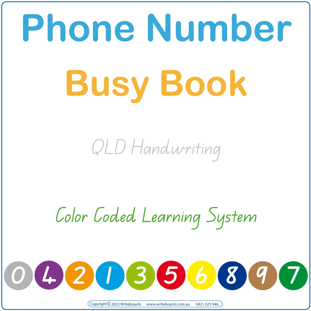 Teach Your Child Their Phone Number using QLD School Handwriting, Phone Number Busy Book