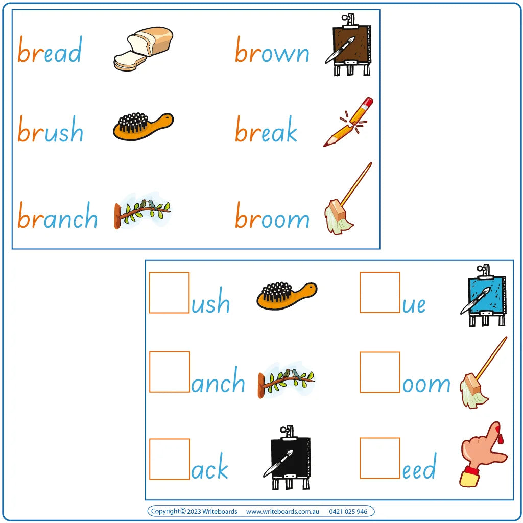 Teach consonant blends with SA Modern Cursive Font worksheets and flashcards, SA Teachers Resources