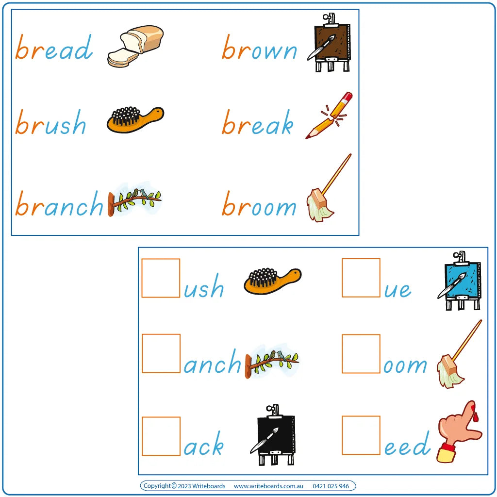 Teach consonant blends with TAS Modern Cursive Font worksheets and flashcards, TAS Teachers Resources