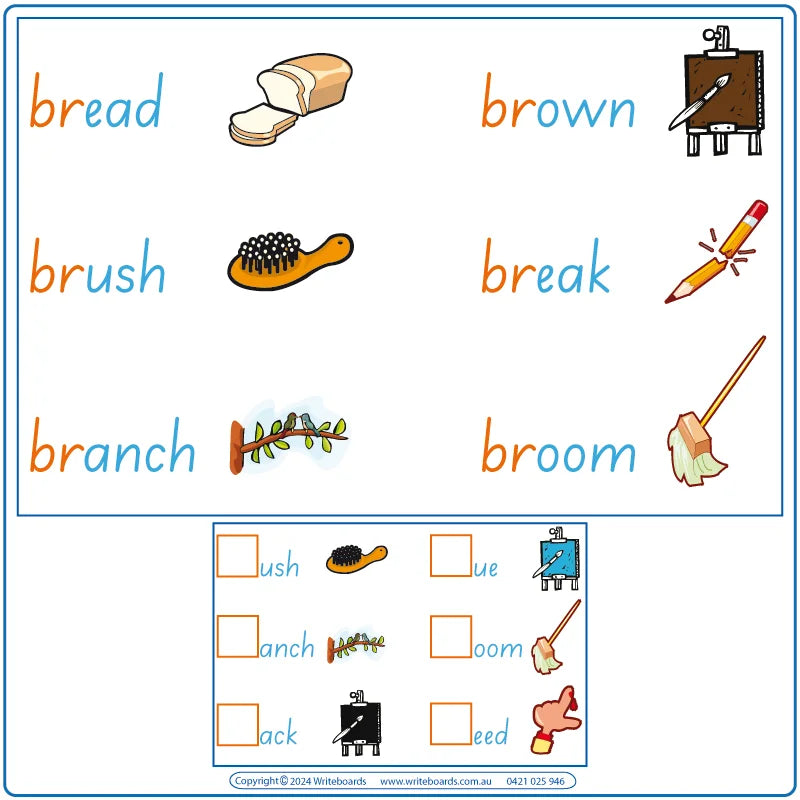 SA Phonic Blends Worksheets, SA Colour Coded Phonic Blends Worksheets