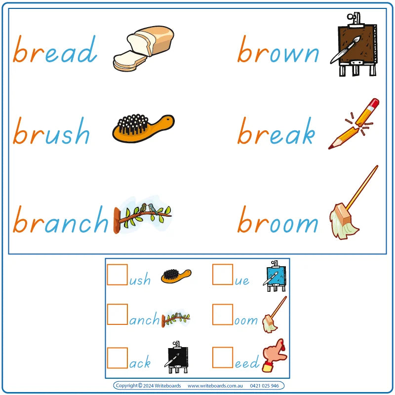 TAS Phonic Blends Worksheets, TAS Colour Coded Phonic Blends Worksheets