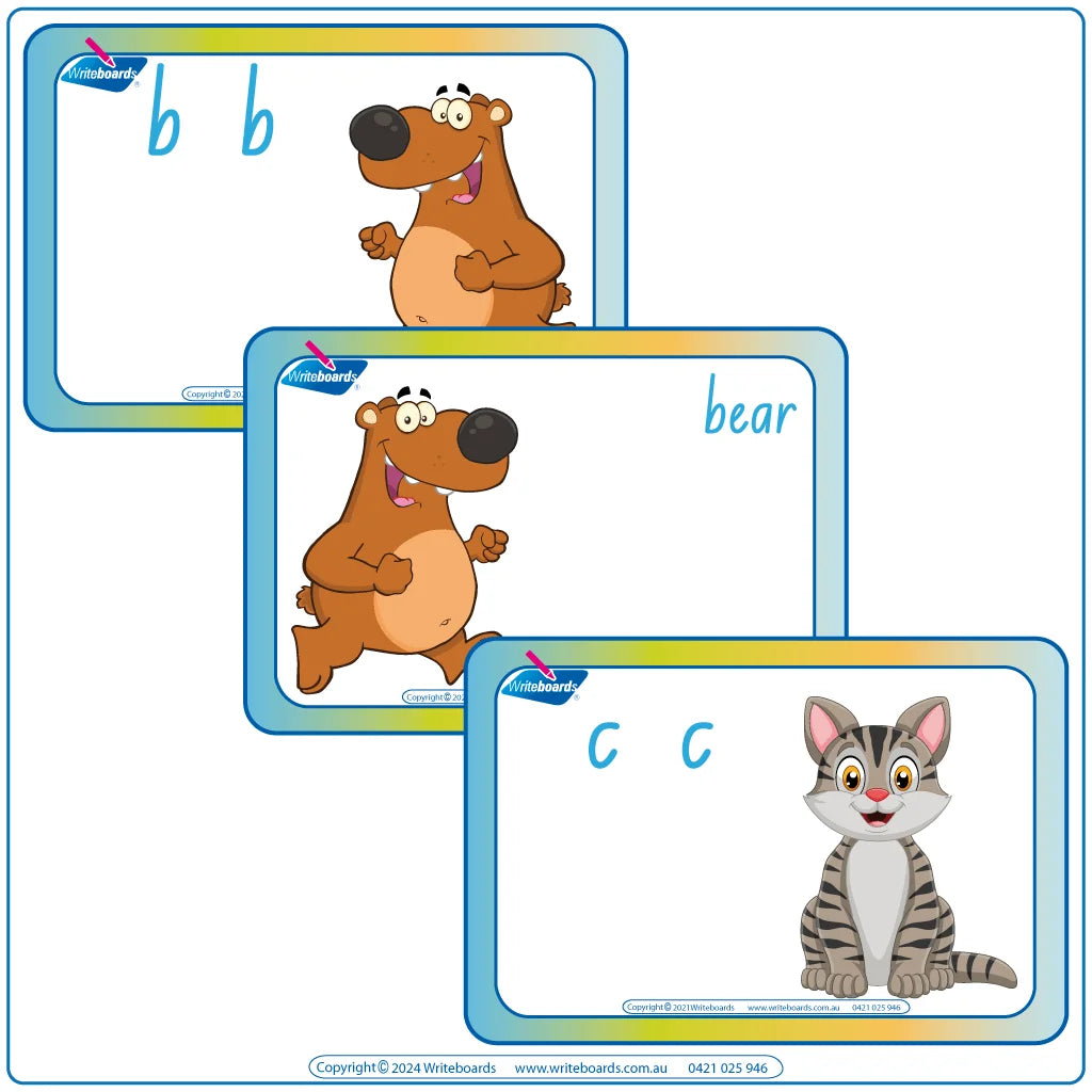 Animal Phonic Flashcards Pack Two designed for NSW & ACT teachers to teach phonics & handwriting