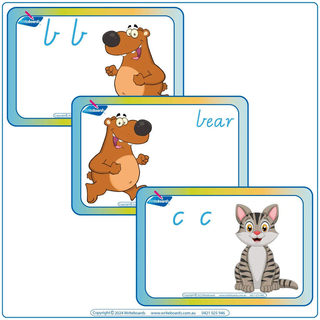 VIC Modern Cursive Animal Phonic Flashcards Pack Two designed for teachers to teach phonics & handwriting