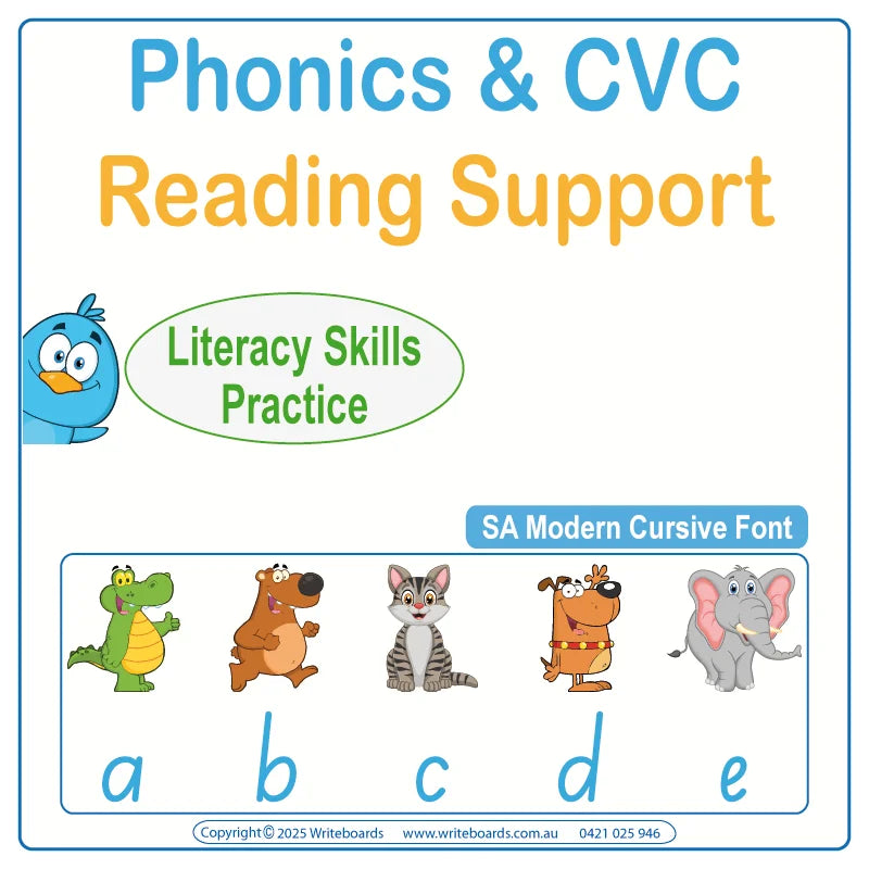 SA Modern Cursive Font Phonics and CVC Worksheets for Teachers – handwriting and literacy resources