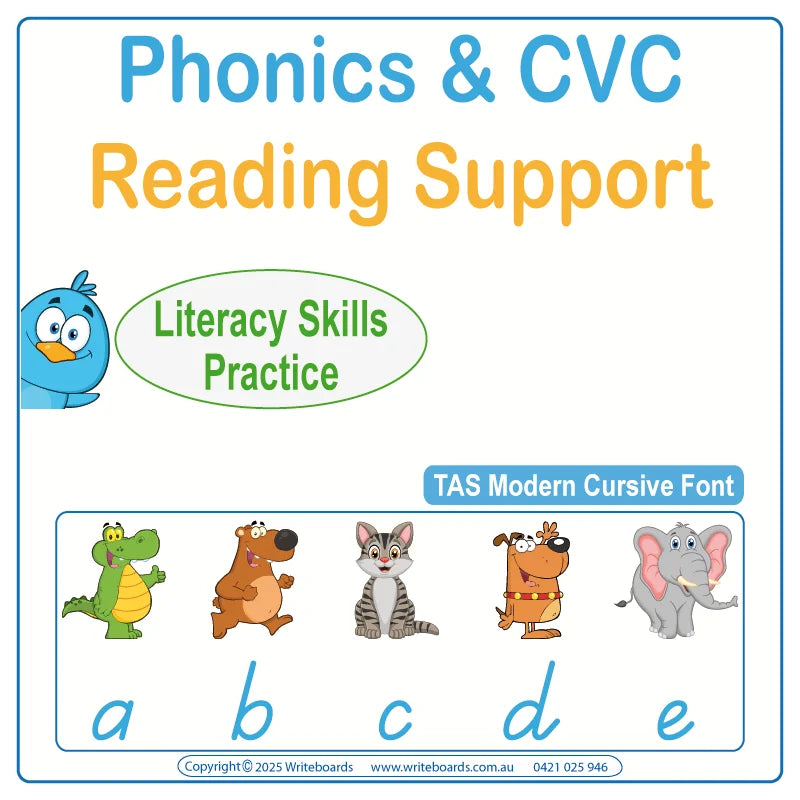 TAS Modern Cursive Font Phonics and CVC Worksheets for Teachers – handwriting and literacy resources