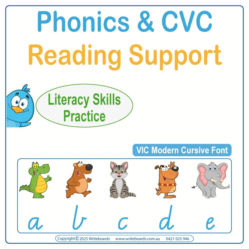 VIC Modern Cursive Font Phonics and CVC Worksheets for Teachers – handwriting and literacy resources
