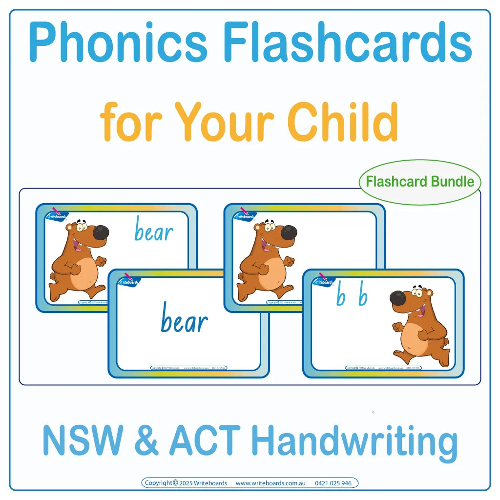 Phonics Flashcard Bundle for NSW & ACT School Handwriting, NSW Foundation Font Phonics Flashcards Bundle