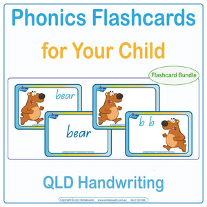 Phonics Flashcard Bundle for QLD School Handwriting, QLD Modern Cursive Phonics Flashcards Bundle