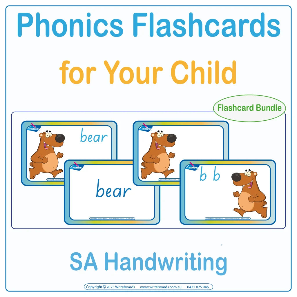 Phonics Flashcard Bundle for SA School Handwriting, SA Modern Cursive Phonics Flashcards Bundle