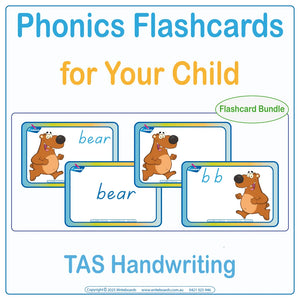 Phonics Flashcard Bundle for TAS School Handwriting, TAS Modern Cursive Phonics Flashcards Bundle