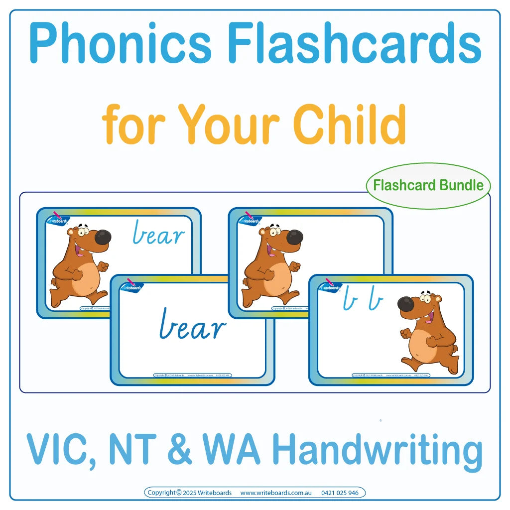 Phonics Flashcard Bundle for VIC and WA School Handwriting, Phonics Flashcards Bundle NT School Handwriting
