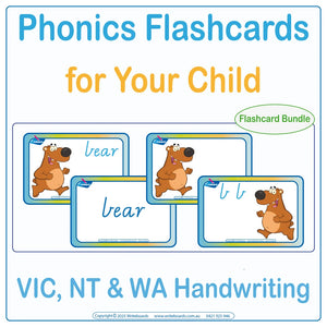 Phonics Flashcard Bundle for VIC and WA School Handwriting, Phonics Flashcards Bundle NT School Handwriting