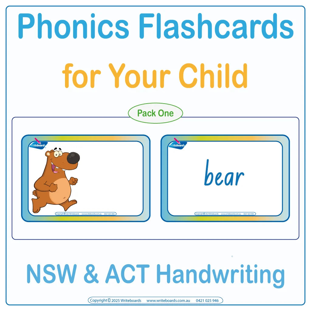 Phonics Flashcards for Your Child using NSW & ACT School Handwriting, NSW Foundation Font Phonics Flashcards