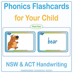 Phonics Flashcards for Your Child using NSW & ACT School Handwriting, NSW Foundation Font Phonics Flashcards