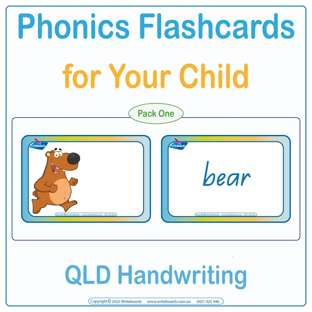 Phonics Flashcards for Your Child using QLD School Handwriting, QLD Modern Cursive Phonics Flashcards