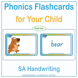 Phonics Flashcards for Your Child using SA School Handwriting, SA Modern Cursive Phonics Flashcards