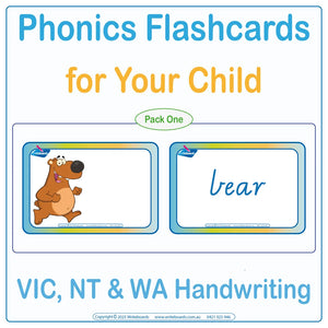 Phonics Flashcards for Your Child using VIC & WA School Handwriting, Phonics Flashcards for NT Handwriting